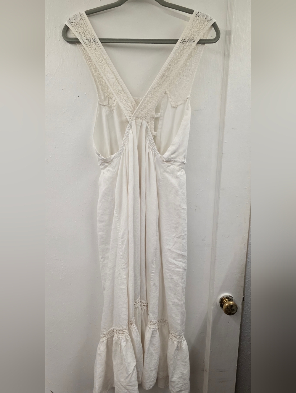 Urban Outfitters Antoinette Lace Trim Midi Dress Linen Blend Ivory M - Picture 2 of 9